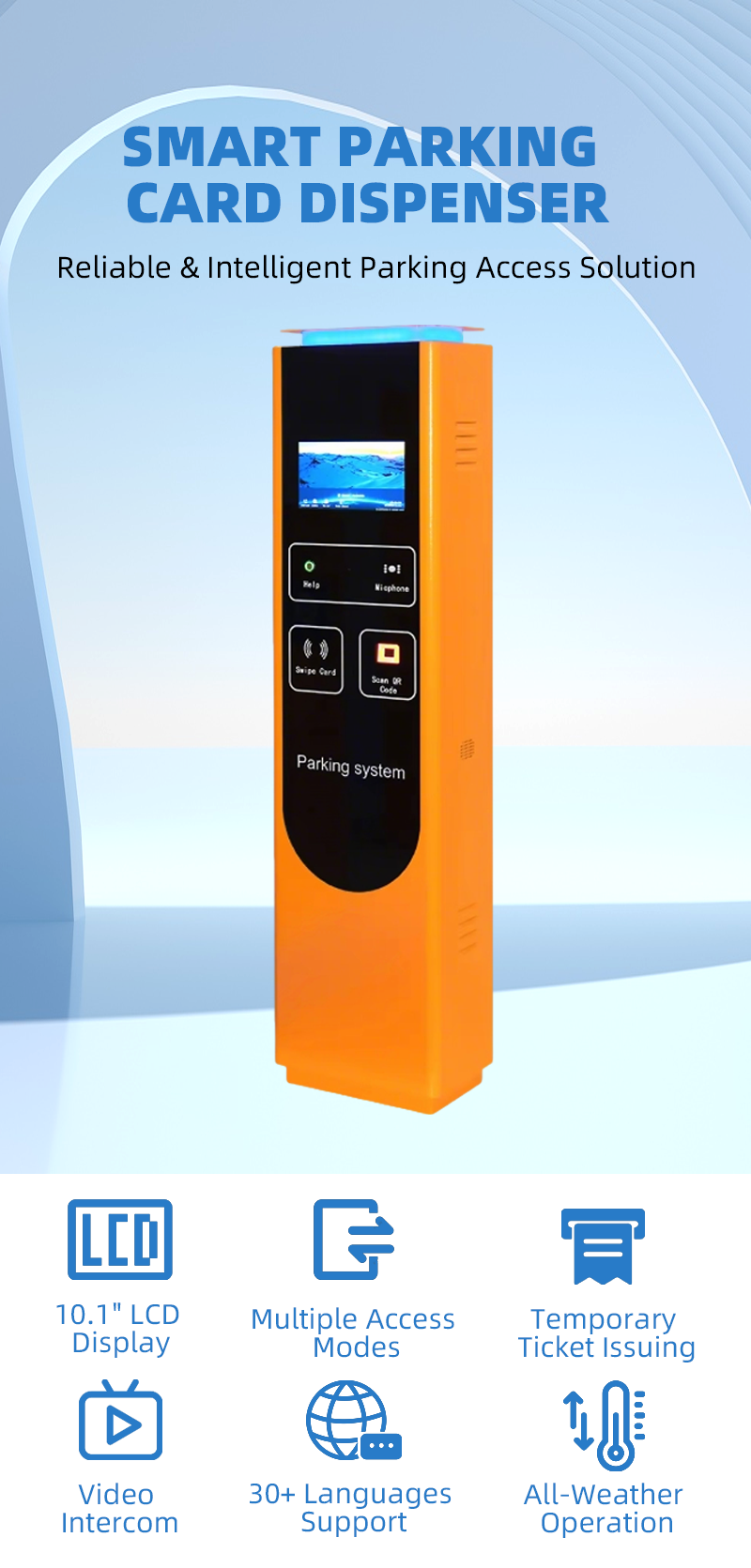 Trạm kiểm soát lối vào bãi đỗ xe ngoài trời Yuanhong: Hệ thống phát thẻ RFID tự động, màn hình LCD 10.1 inch sắc nét, thiết kế nổi bật cho quản lý bãi xe thông minh